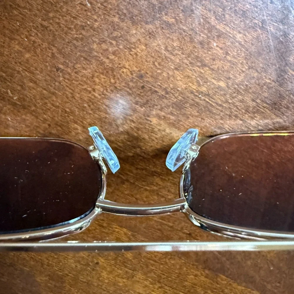 Gold Metal Frame Rectangular Brown Lens Sunglasses 100%‎ UV Protection